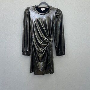 If She Loves Drape Knot Metallic Long Sleeve Mini Dress Womens size Small